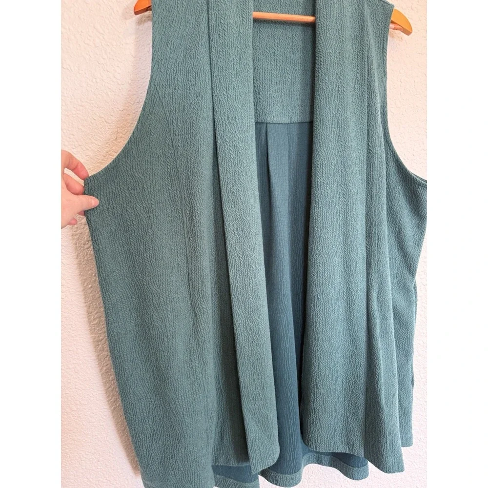 Soft Surroundings Sweater Women 2x Teal Long Vest Cardigan Sleeveless Layering
